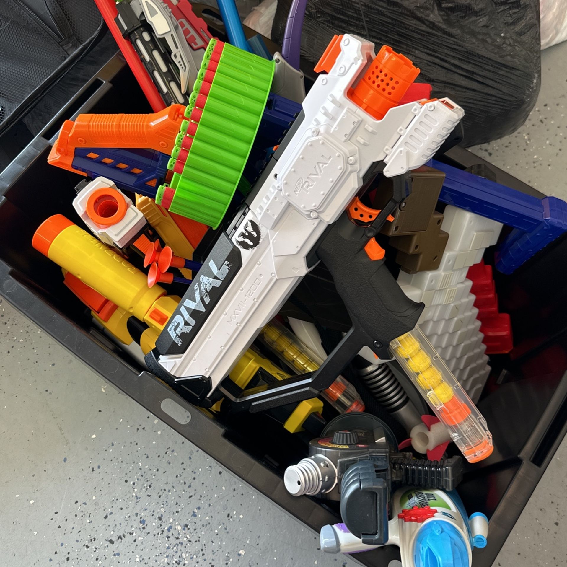 Bin Of Nerf Guns And kids “armor Toys”