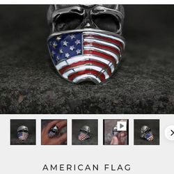 Large American Flag Stainless Steel Skull Ring Size 12