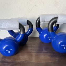 2 Pair Of Blue Vinyl Coated Kettlebell 