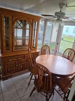 Keller Oak China Cabinet & Oak Table Chairs