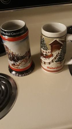 2 Budweiser Christmas Growler vintage