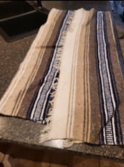 Mexican Falsa Yoga Woven Serape Blanket with classic woven fringe edges #3 Browns 46x68"