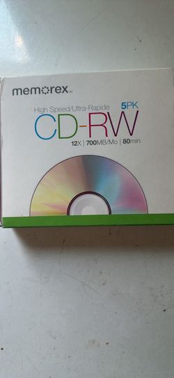Memorex High Speed/Ultra RapidvCd-RW Discs 5 Pack 12x 700 MB/MO 80 Mins New