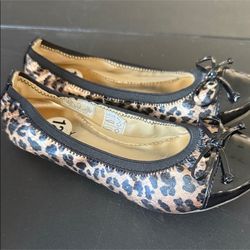 Sperry Leopard Print Kids Flats with Black Trim