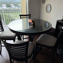 48” Wood/glass Mid High Top Table And Chairs
