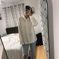 Vintage Cream Blouse – Embroidery & Pearl Button Details