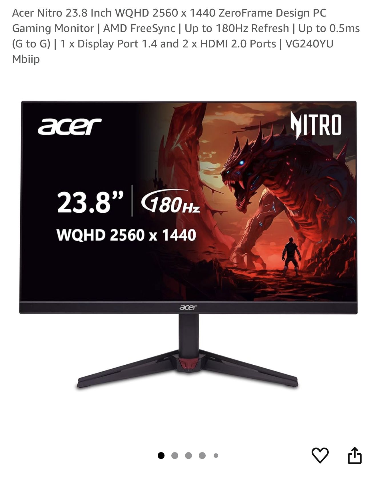 Acer Nitro 23.8 Inch WQHD 2560 X 1440p 180hz