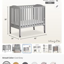 Dream On Me Foldable Crib w/ Mattress