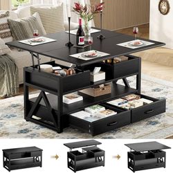 Black Lift Top Coffee Table with Storage and Dining Conversion