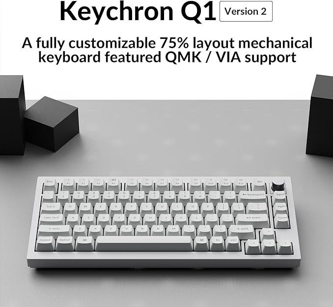 Keychron Q1 RGB Wired Custom Mechanical Keyboard Knob Version, 75% Layout QMK/VIA Programmable Macro with Hot-swappable Gateron G Pro Switches - Doubl
