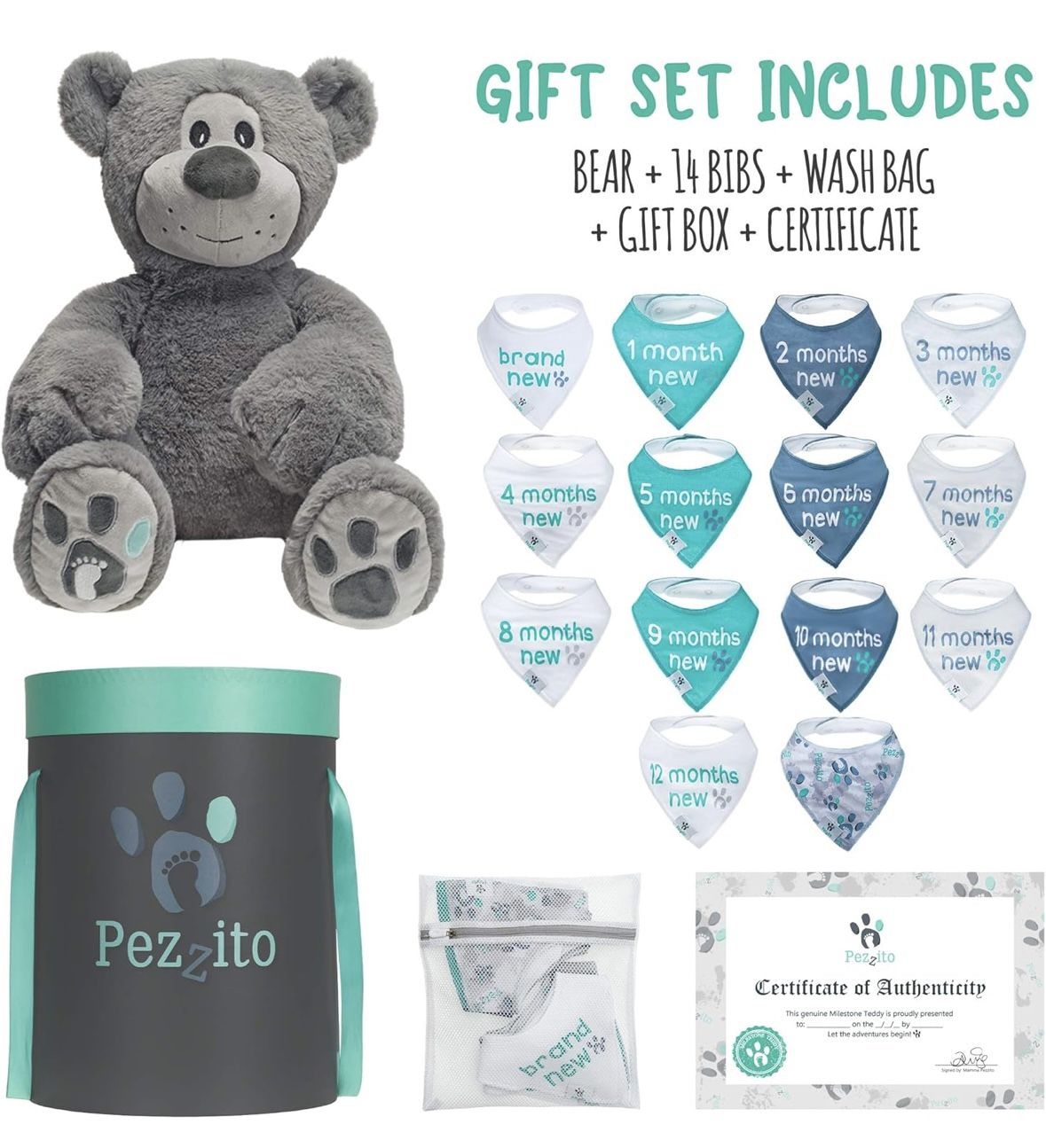 Pezzito Milestone Infant Companion Teddy Bear Gift Set