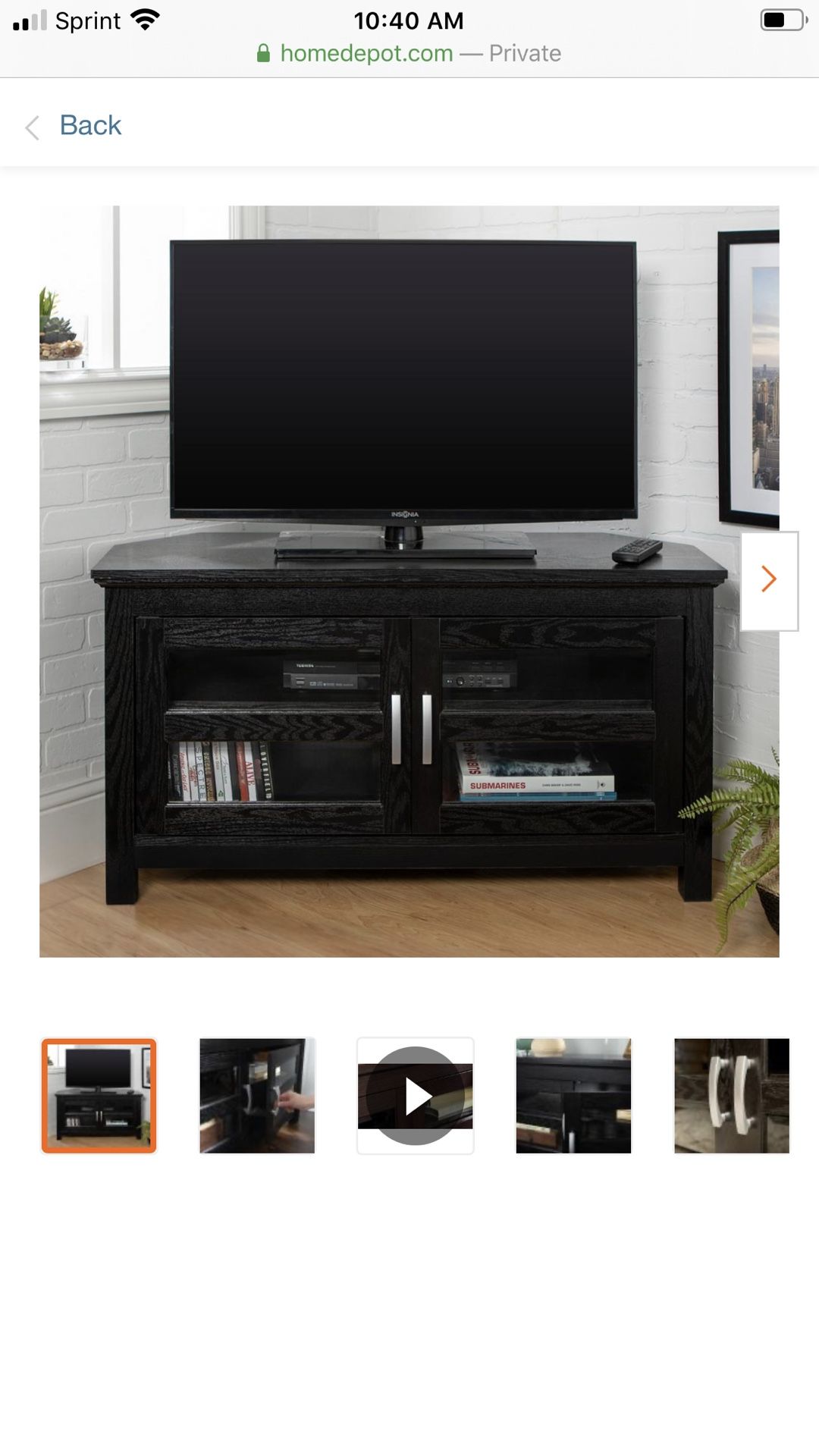 44" Transitional Wood Corner TV Stand Entertainment Center - Black