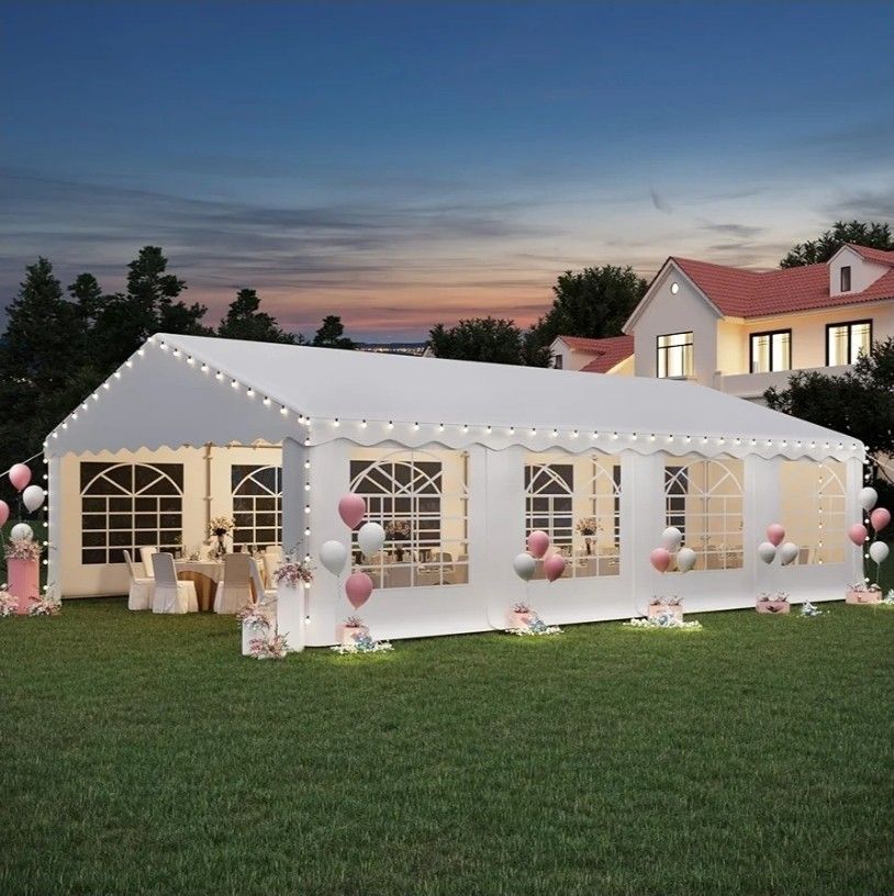 20x30ft Party Tent, Heavy Duty Large Wedding Canopy Outdoor Carport with 8 Removable Sidewalls, 2 Roll-up Doors, 3 Storage Bags, Gazebo Shelter Tent f