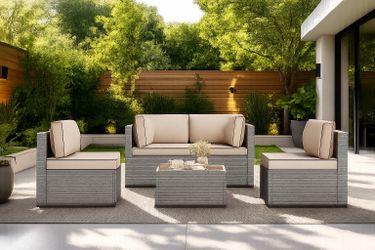 New 5 Pieces Outdoor Patio Furniture Sets, Patio Sectional Sofa Couch, Gray PE Wicker Furniture Modular Patio Conversation Sets Patio Sofa with Washab