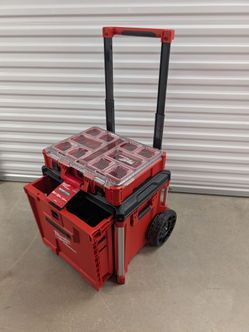 Milwaukee packout rolling drawer and an organizer