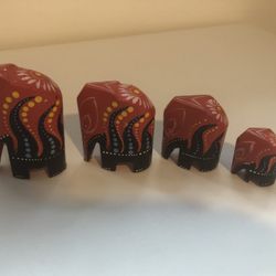 Miniature Hand Carved And Painted Elephant (Set Of 4) 