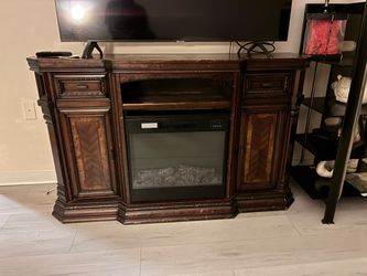 Large Wooden TV Stand with Electric Fireplace