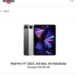 iPad Pro 11” (2021, 3rd Gen) – 128GB – Wi-Fi + Cellular – Excellent Condition