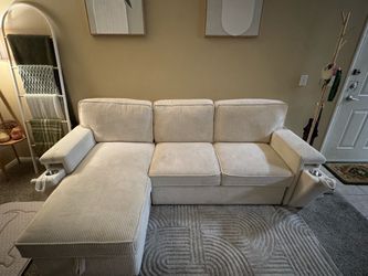 Cream Corduroy Sectional Sofa Bed