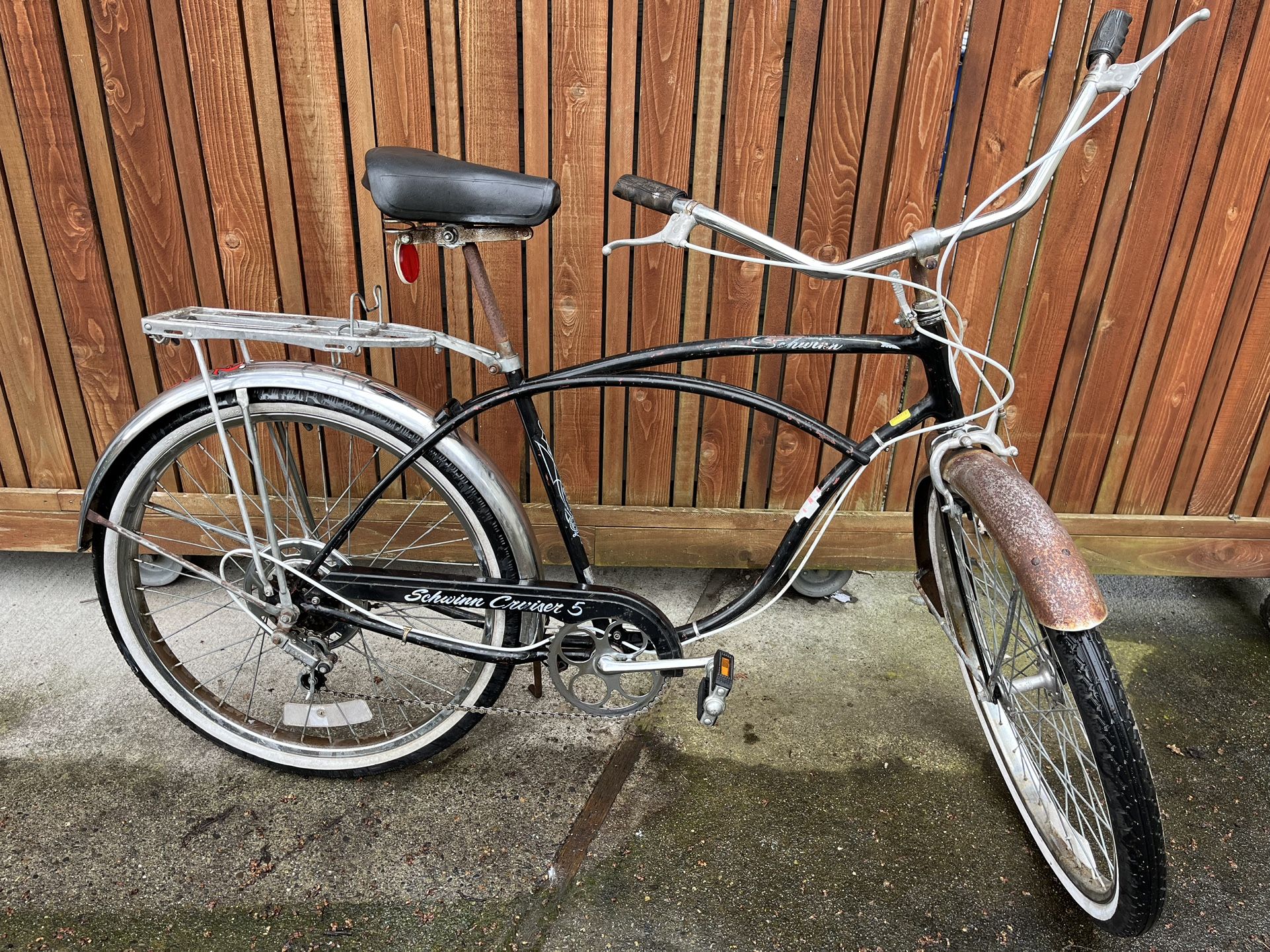 Vintage Schwinn Cruiser 5 Bicycle Black & White 1970s Disc Drum Brakes