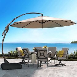 New in box -GRANDPATIO 12 ft Deluxe Curvy Aluminum Cantilever Octagon Umbrella(Champagne, with Base, 12' Diameter)