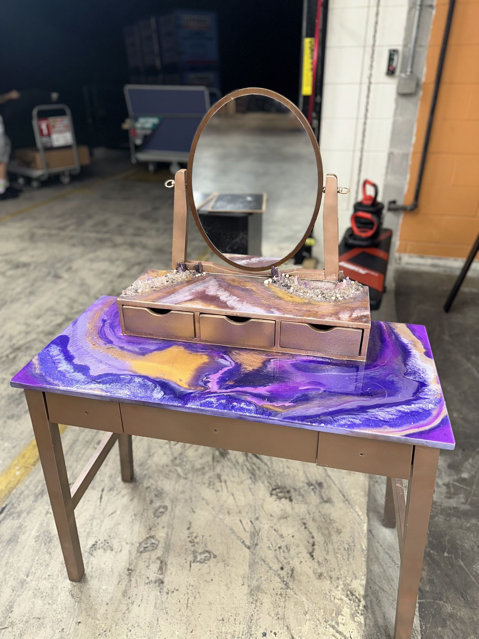 Unique Handcrafted Epoxy Resin & Amethyst Crystal Vanity