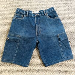 Route 66 Blue Denim Cargo Shorts Regular Fit Mens Size 36x30 