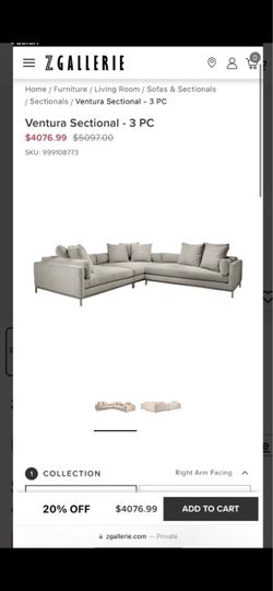 Z Gallerie Ventura 3-PC Sectional Sofa