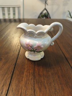 Iridescent Ceramic Creamer with Floral Detail