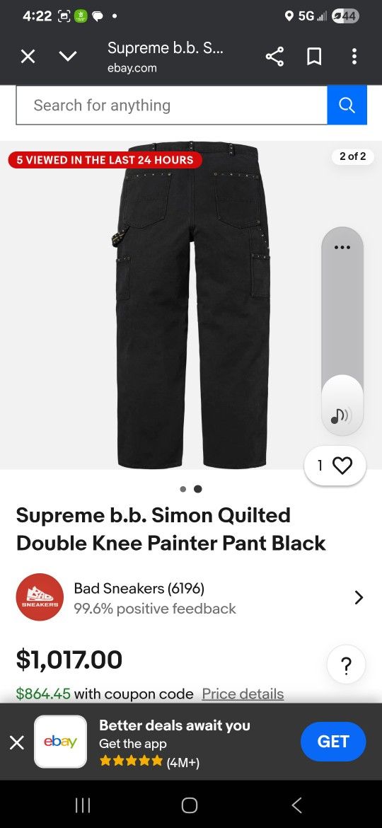 Supreme B B Simon Pants Size 30