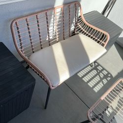 Long Bench, Glass Table, Two Chairs Patio Set