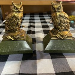 Antique Gold Guilt Owl Book Ends 