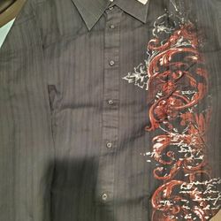 Men's Black Designed Long Sleeve Button Up Shirt 