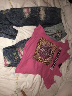 Girls denim style Leggings and T-shirt