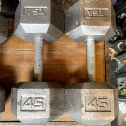 45 LB. PAIR OF STEEL HEX DUMBBELLS 