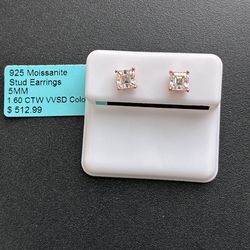 Moissanite & Sterling Silver Princess Cut Earrings-1.60ct , 5mm (Rose Gold over)