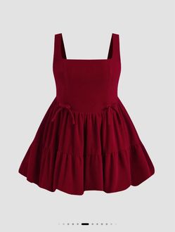 Cider velvet lace-up bowknot Bubble Hem Mini Dress