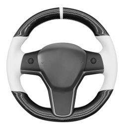 NIB Hand Stitched White Leather Tesla Model 3 Steering Wheel Cover for Tesla Model 3 2017-2023 / Model Y 2020-2023 for Tesla Model 3/Y