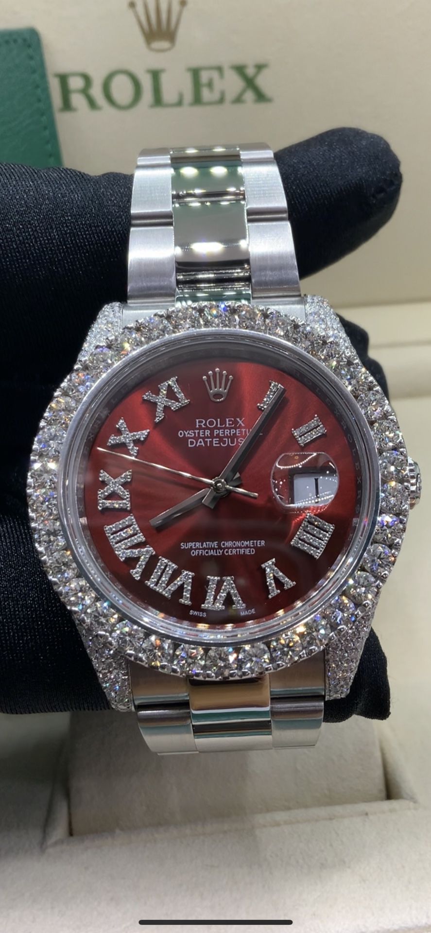 New Rolex Datejust 41 RED DIAMOND Roman Dial w/ VVS DIAMOND BEZEL & HEAD (COMPLETE SET)
