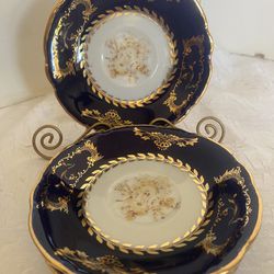 Vintage Czech Republic Porcelain & Gold  Small Tea Cup Saucers Set Of 6