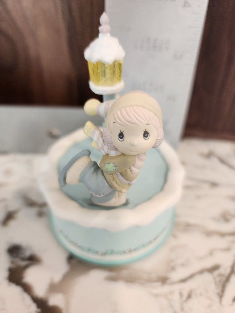 Enesco 1990 Precious Moments Music Box. "Dropping in for Christmas"