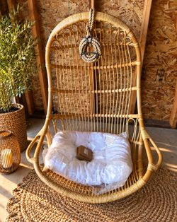 NEW Serena & Lily Hanging Rattan Chair + Cushion & Hardware – $300