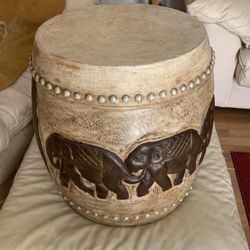 Excellent Elephant Drum Embossed In Wood