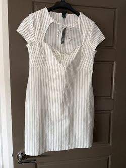 wild fable White Dress with Navy Pinstripes and Front Cutout