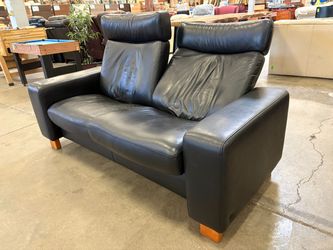 EKORNES Stressless Arion High Back Black Leather Reclining Loveseat with Adjustable Headrests