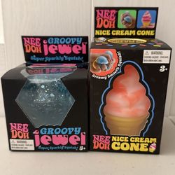 Nee Doh Nice Cream Cone & Groovy Jewel Squishy Lot Super Soft Sensory Toy