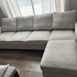 Beige/off-white Fabric Couch And Ottoman