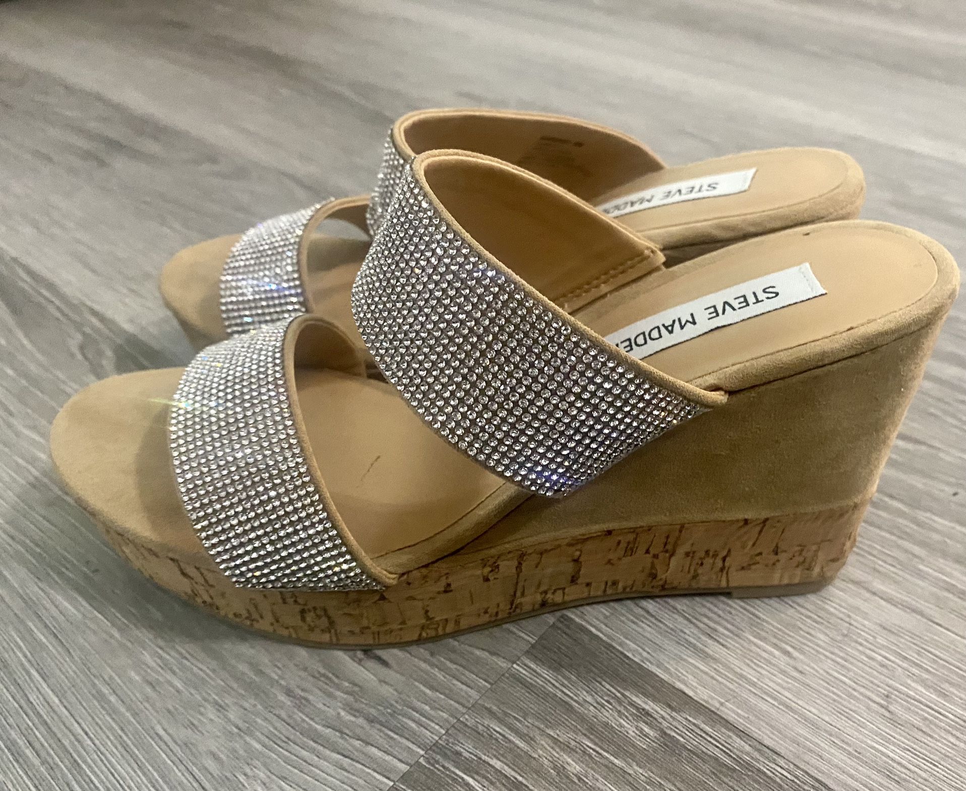 Steve Madden Rhinestone Slide Wedge Sandals - Size 8