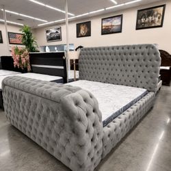 Gray queen size bed frame with tv lift | financing available
