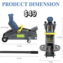 😀 Larbanke 2-Ton Hydraulic Low Profile Floor Jack Combo Set with 2 Ratchet Jack Stands (6600 lbs), Car Jack and Stand Kit, Reflective Strips